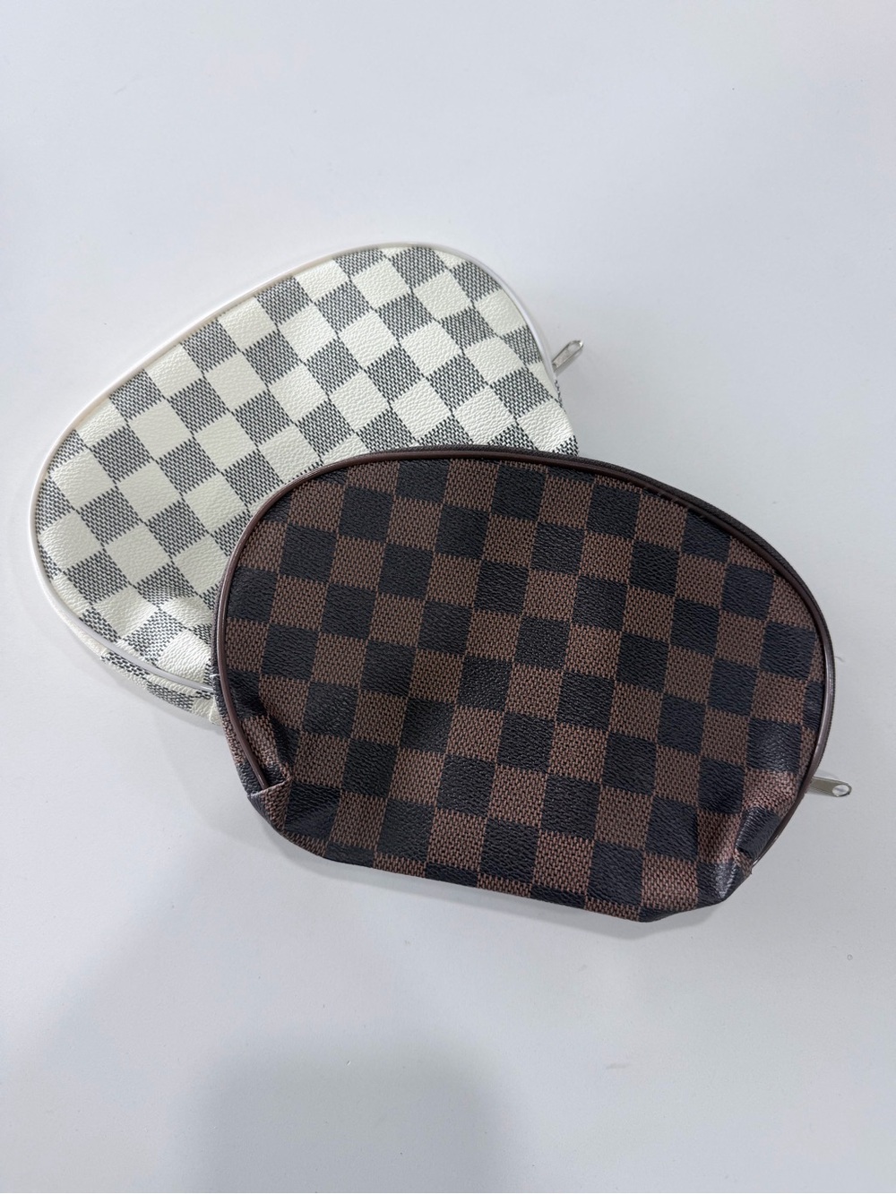 Checkerboard Cosmetic Pouch Duo - Brown & White - Picture 1 of 5